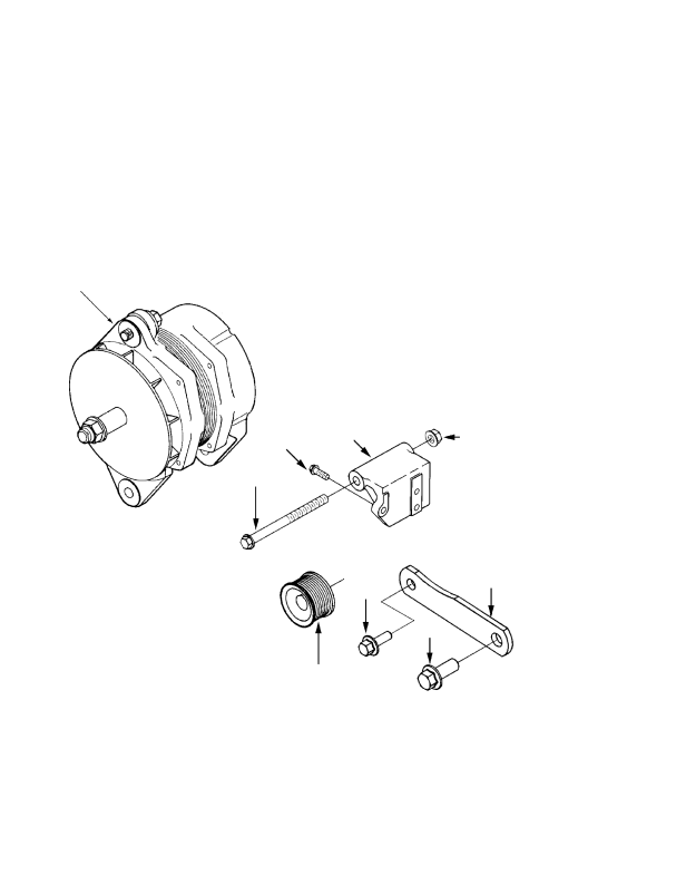 ALTERNATOR AND MOUNTING CUMMINS DIESEL (-> S/N G019E02271F (DRY BRAKES)) (-> S/N G019E02152F (WET BRAKES))